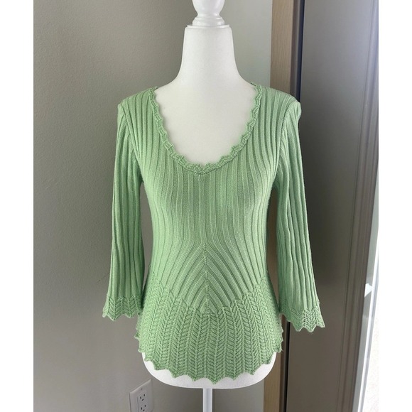 Faded Glory Tops - Vintage Faded Glory Green Knit Ruffle Top USA Made Y2K Fairy Whimsy Coquette 90s